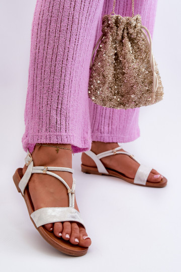 Dames Platte sandalen Met Strepen S.Barski KV27-010 INit-zilvere kleur