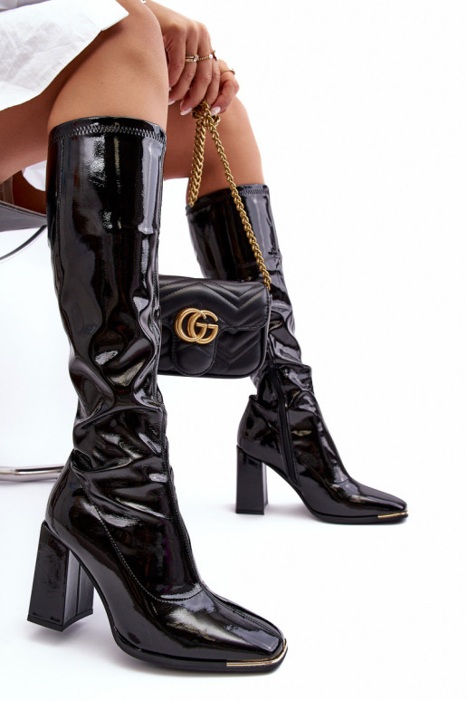 avec effet vernis bottes avec des talons Contre la route couleur noire Mlokva