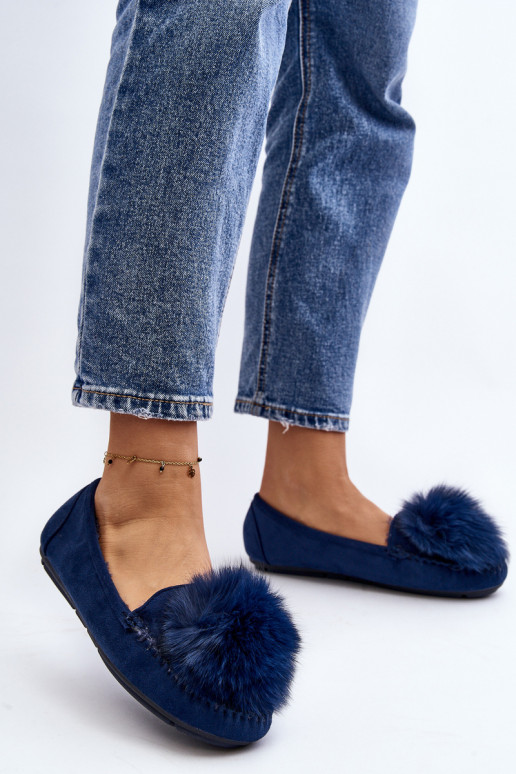 Féminin Mocassins avec un manteau de fourrure couleur bleue Novas