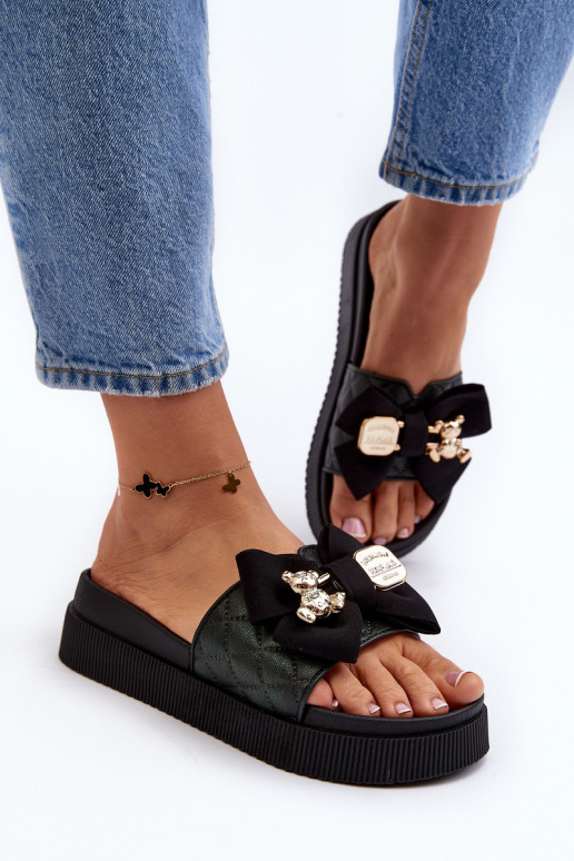 Féminin Chaussons avec des rubans i Nounoursm couleur noire Katterina