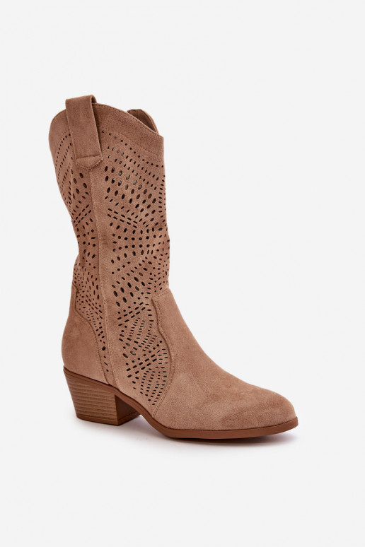 avec des éléments ajourés Féminin bottes style coÀboy avec des talons marron Iceda