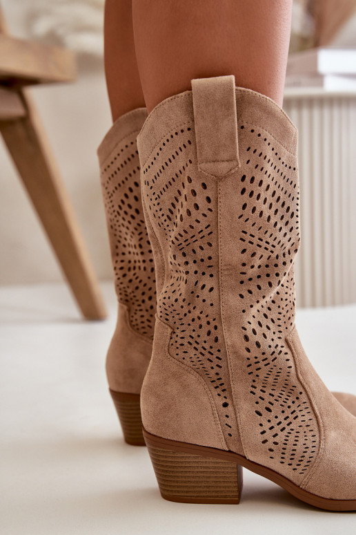 mit durchbrochenen Elementen Feminin Stiefel im CoZuboy-Stil mit Absätzen braune Farbe Iceda