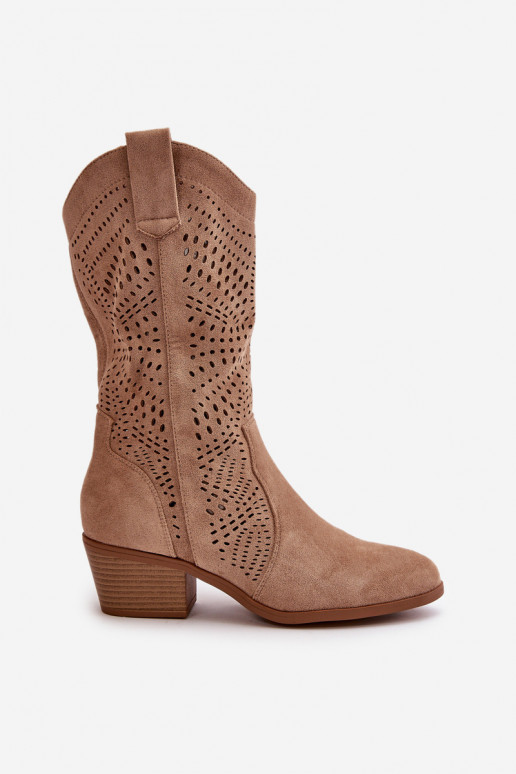 avec des éléments ajourés Féminin bottes style coÀboy avec des talons marron Iceda