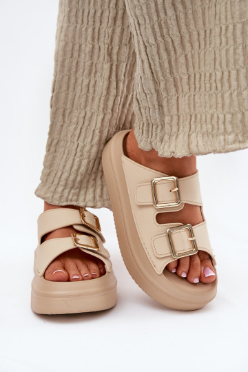 Pantoufles pour femmes avec une plateforme Ze couleur doréemi avec bouclesmi beige Zorila 2