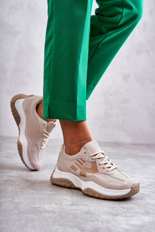 Dames sportschoenen met riemen beige Tolea