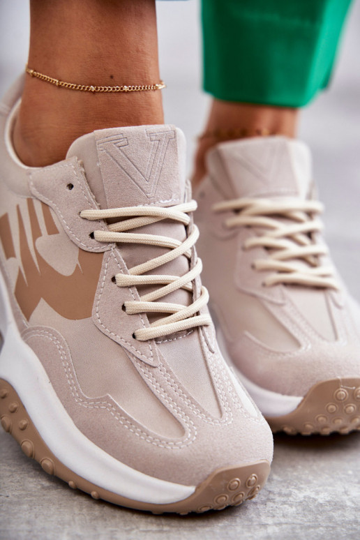 Dames sportschoenen met riemen beige Tolea