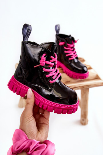 avec effet vernis réchauffer Bottes Noir et-couleur rose Heidi