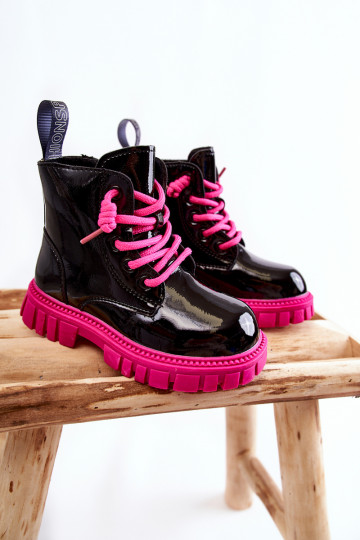 avec effet vernis réchauffer Bottes Noir et-couleur rose Heidi 2