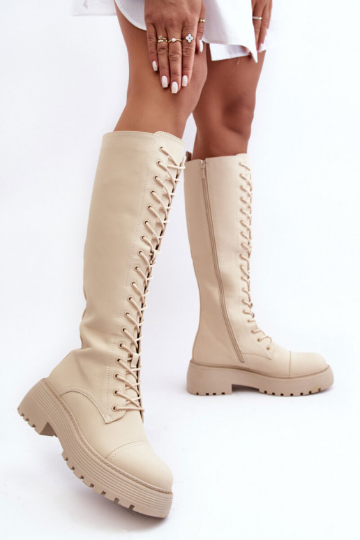 mit Schnürsenkeln sich Zuarm laufen Stiefel Kirschblütenschuhe Gegen die Straße Beige Bergdis