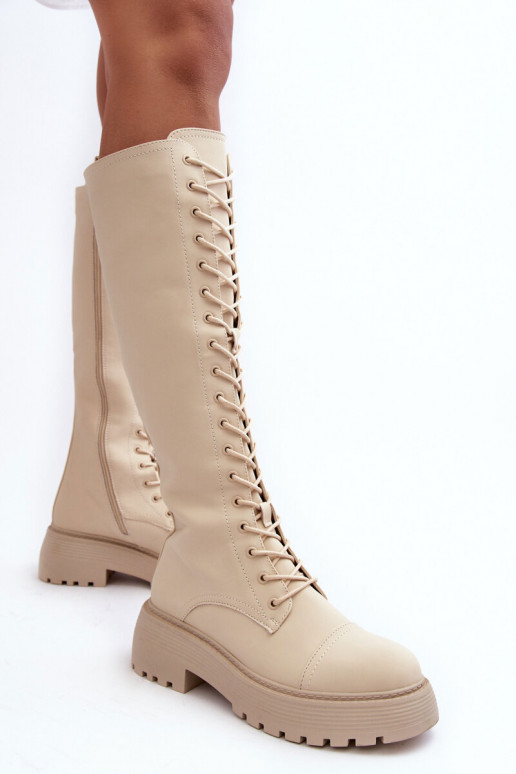 mit Schnürsenkeln sich Zuarm laufen Stiefel Kirschblütenschuhe Gegen die Straße Beige Bergdis