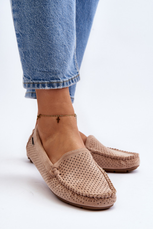 Feminin mit durchbrochenen Elementen Mokassins Beige Rasirna