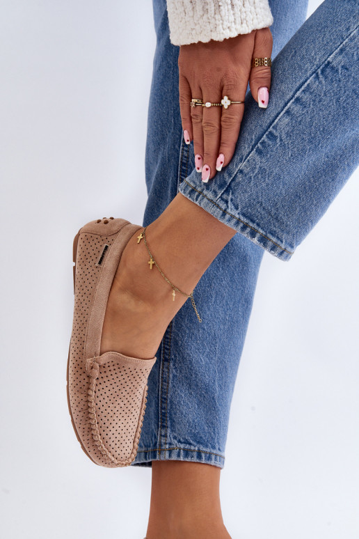 Feminin mit durchbrochenen Elementen Mokassins Beige Rasirna