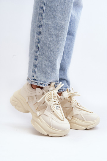 Sneakers model schoenen Dames met trendy massieve zolen beige INindamella