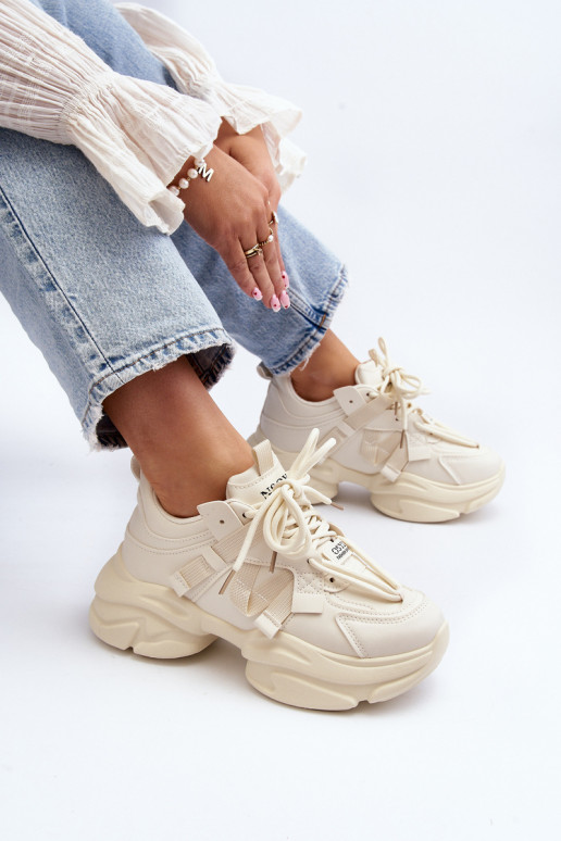 Sneakers model schoenen Dames met trendy massieve zolen beige INindamella
