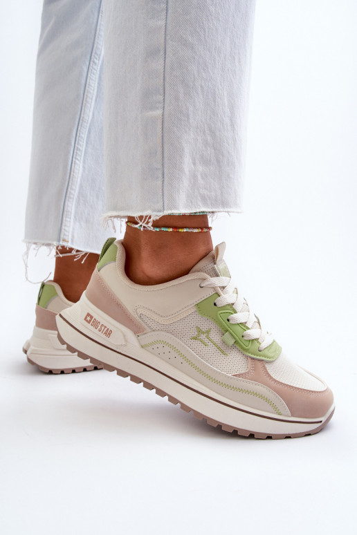 Chaussures modèle baskets Féminin Big Star NN274A091 beige-couleur verte