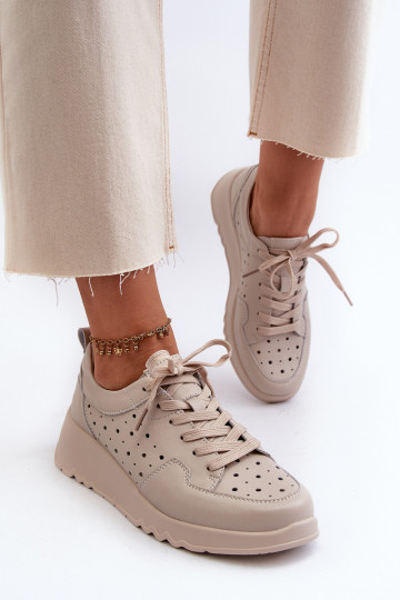 avec des éléments ajourés Féminin Chaussures modèle baskets Sur un coin Cuir naturel beige S.Barski LR482