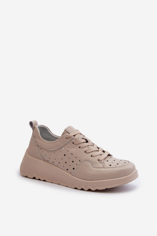 met elementen van opengeInerkt Dames Sneakers model schoenen Op de INig Echt leer beige S.Barski LR482