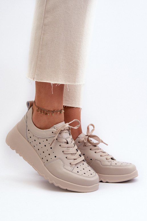 avec des éléments ajourés Féminin Chaussures modèle baskets Sur un coin Cuir naturel beige S.Barski LR482