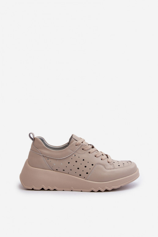 met elementen van opengeInerkt Dames Sneakers model schoenen Op de INig Echt leer beige S.Barski LR482