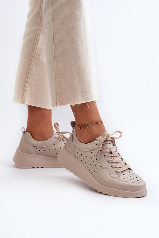 avec des éléments ajourés Féminin Chaussures modèle baskets Sur un coin Cuir naturel beige S.Barski LR482