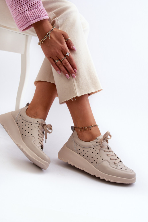 mit durchbrochenen Elementen Feminin Sneakers Stilvollllschuhe Auf einem Keil Ermöglichtturleder Beige S.Barski LR482