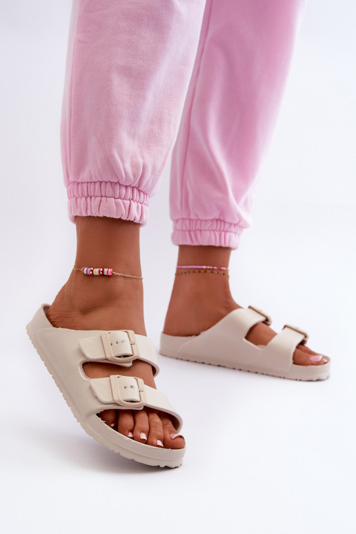 Damesschuimslippers met gespen beige Luciene