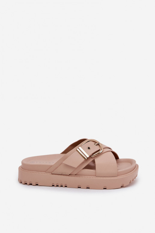 Slippers met platform met gespen beige Honavia