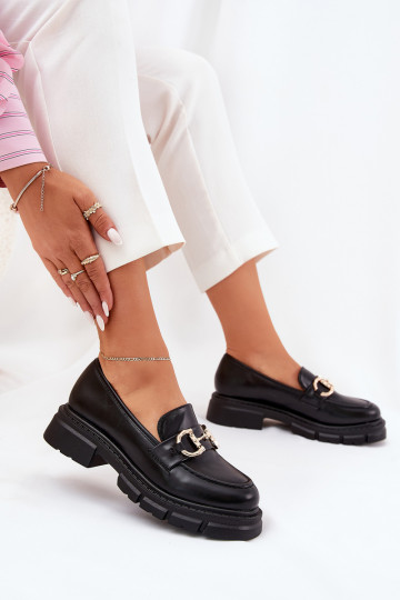 mocassins pour femmes Eko Peau Ze couleur doréem Detalem couleur noire Ravalissea