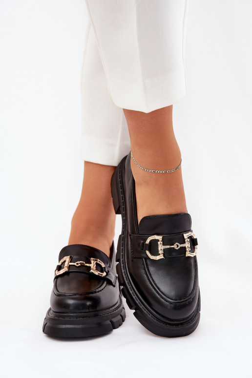 mocassins pour femmes Eko Peau Ze couleur doréem Detalem couleur noire Ravalissea