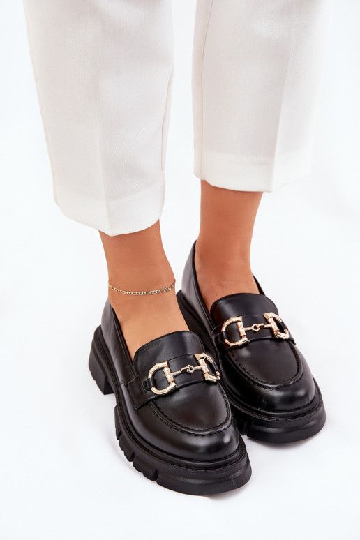 mocassins pour femmes Eko Peau Ze couleur doréem Detalem couleur noire Ravalissea