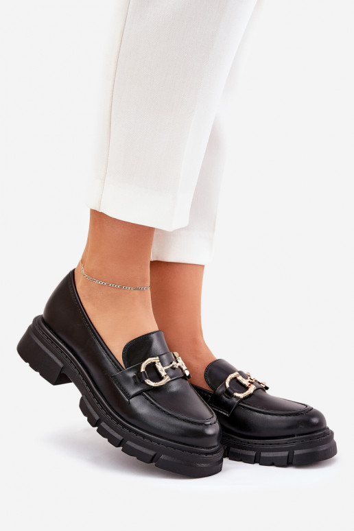 mocassins pour femmes Eko Peau Ze couleur doréem Detalem couleur noire Ravalissea