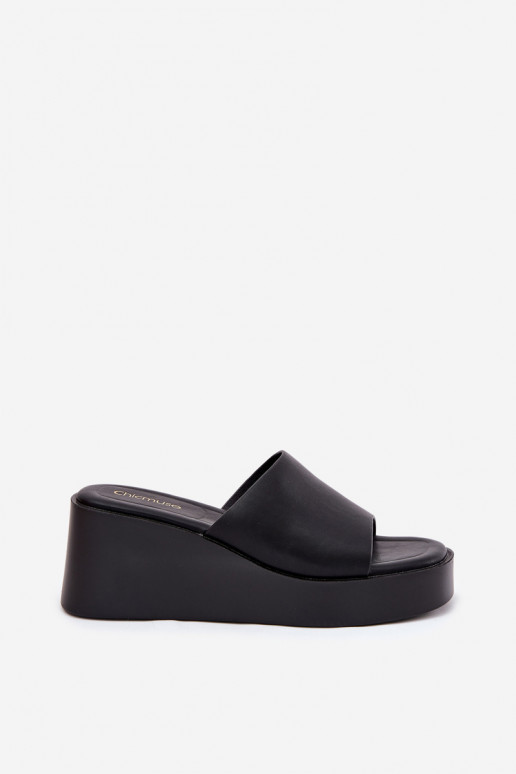 Pantoufles pour femmes Sur un coin Eko Peau couleur noire Obenae