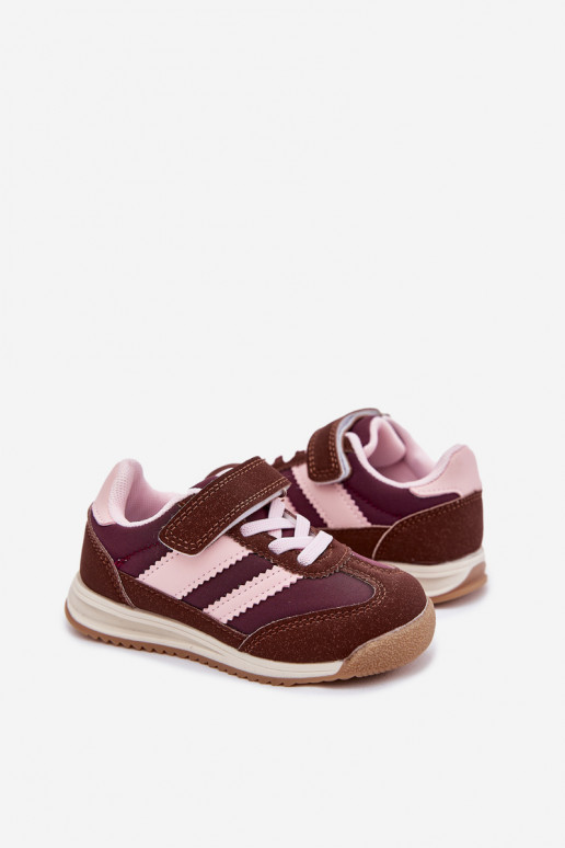 Kindersneakers sportschoenen met zelfklevende bevestigingsmiddelen bruine kleur Viona