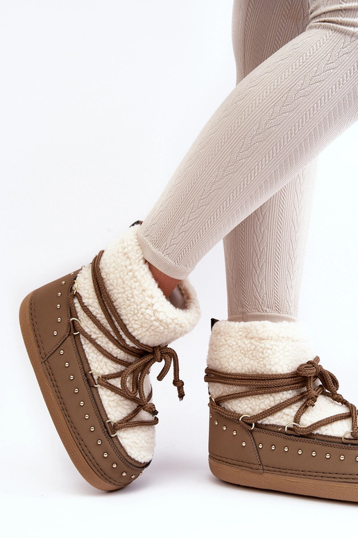 Boots de neige femme en peau de mouton PREND couleur kaki