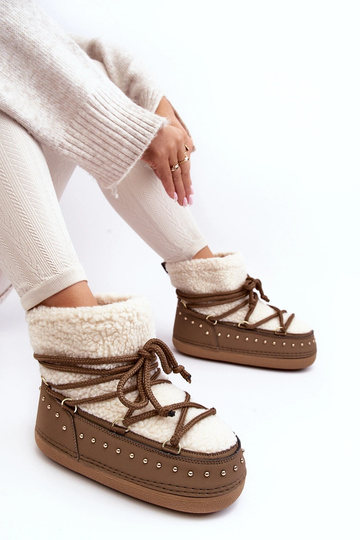 Boots de neige femme en peau de mouton PREND couleur kaki