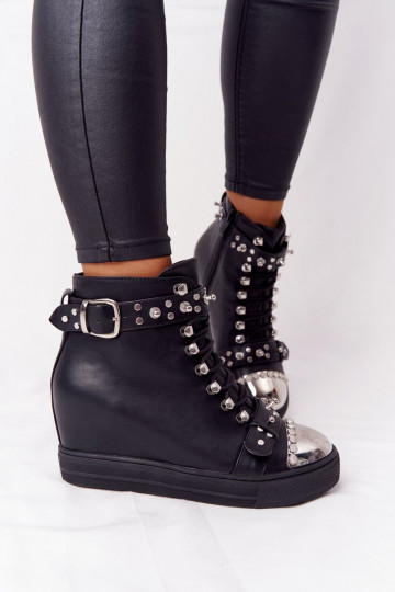 réchauffer Bottes Sur un coin avec des rivets couleur noire Lu Boo