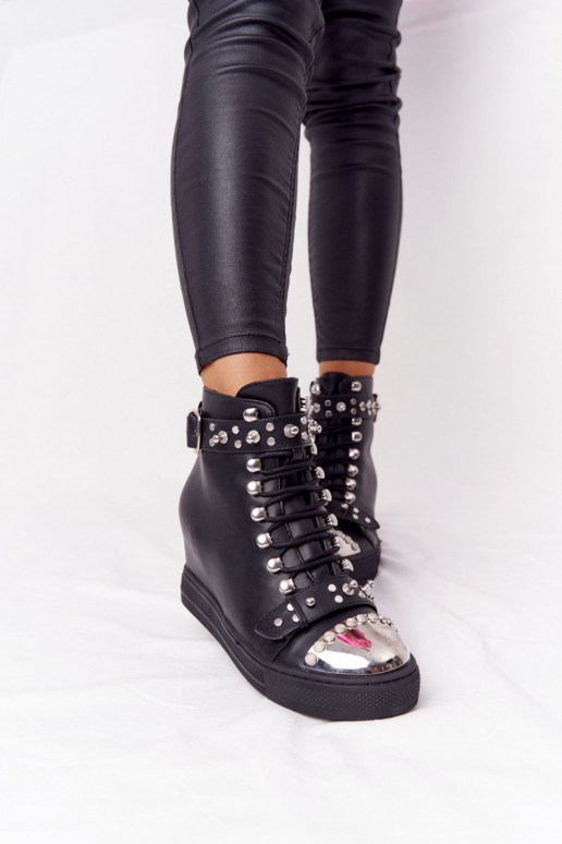 réchauffer Bottes Sur un coin avec des rivets couleur noire Lu Boo