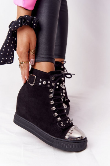 réchauffer Bottes Sur un coin en daim couleur noire Lu Boo