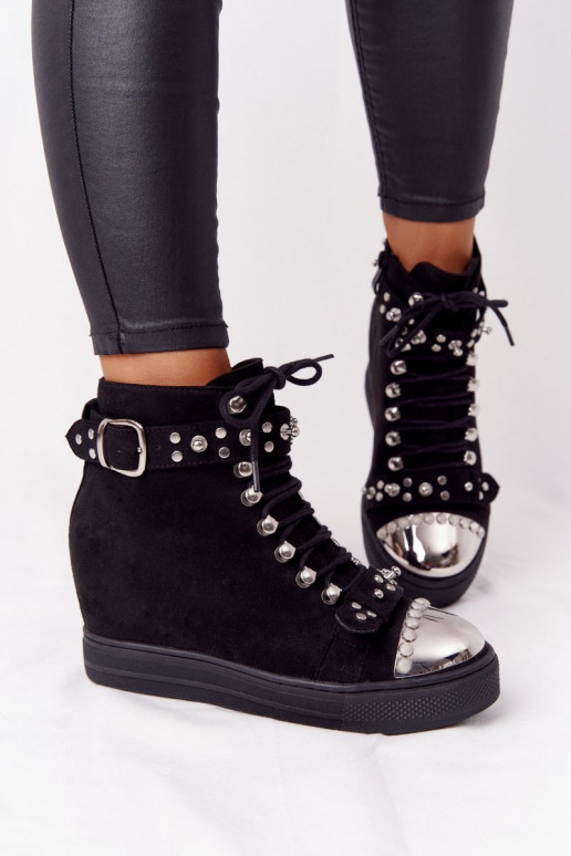 réchauffer Bottes Sur un coin en daim couleur noire Lu Boo