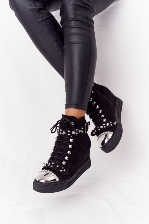 réchauffer Bottes Sur un coin en daim couleur noire Lu Boo