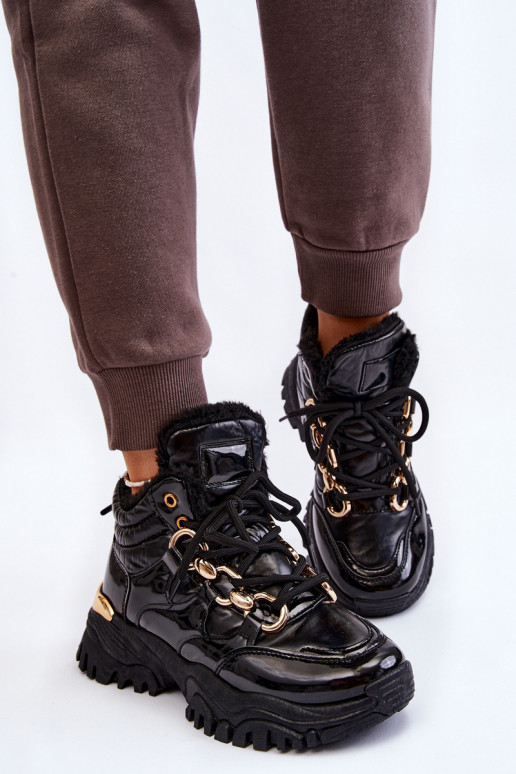 Féminin réchauffer baskets chaussures avec des lacets couleur noire Bastini