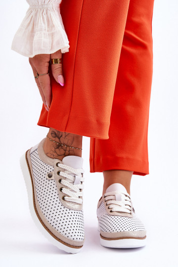 À la mode Peau Chaussures ajourées Style sportif Blanc-couleur dorée Cantare