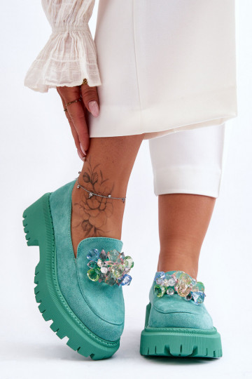 Damesmocassins met kunstmatige kristallen groene kleur Avril 2