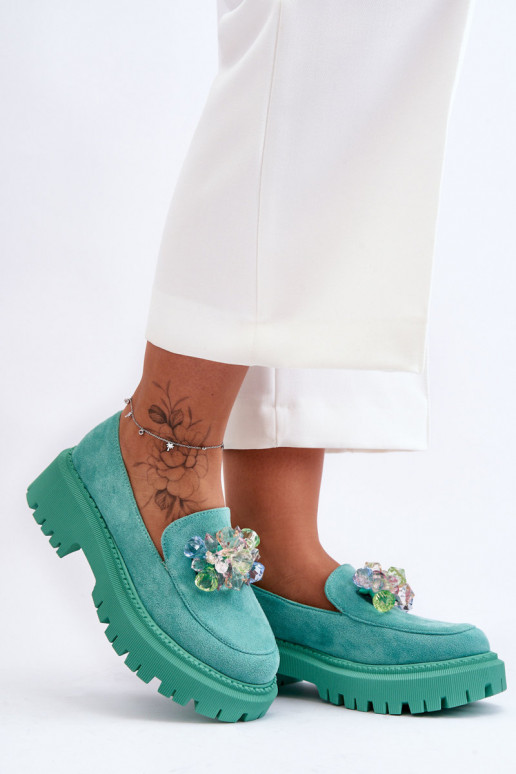 Mocassins pour femmes avec cristaux artificiels couleur verte Avril