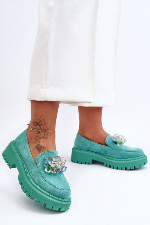 Damesmocassins met kunstmatige kristallen groene kleur Avril