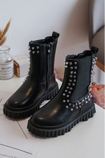 Stylische schwarze Kinderstiefel Adelie, verziert mit Bergkristallen 2