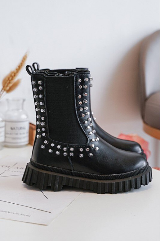 bottes élégantes Puéril Décoré Avec des strass couleur noire Adelie