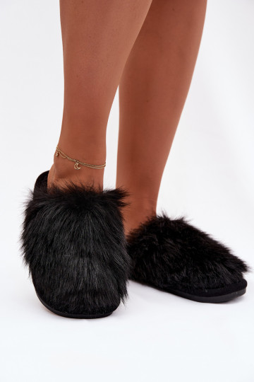 Zwarte dames slippers Katrisse met bont