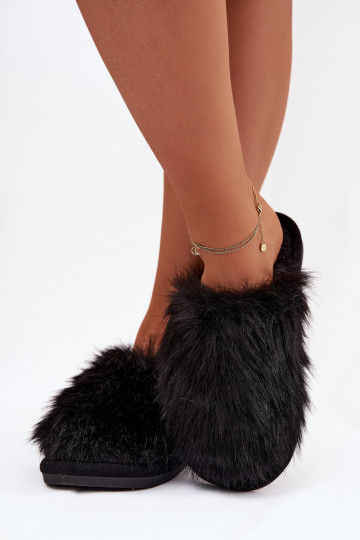 Zwarte dames slippers Katrisse met bont 2