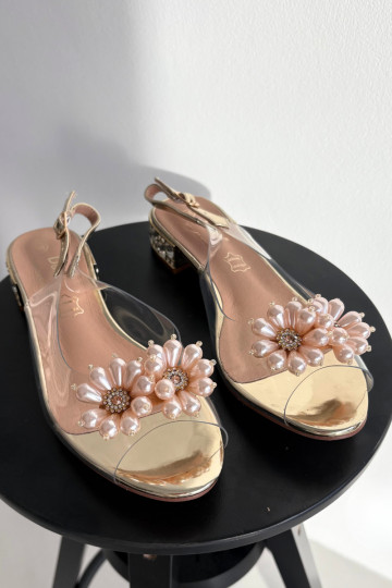 Durchsichtige Sandalen mit niedrigem Absatz und dekorativen Details D&A MR52-229, gold